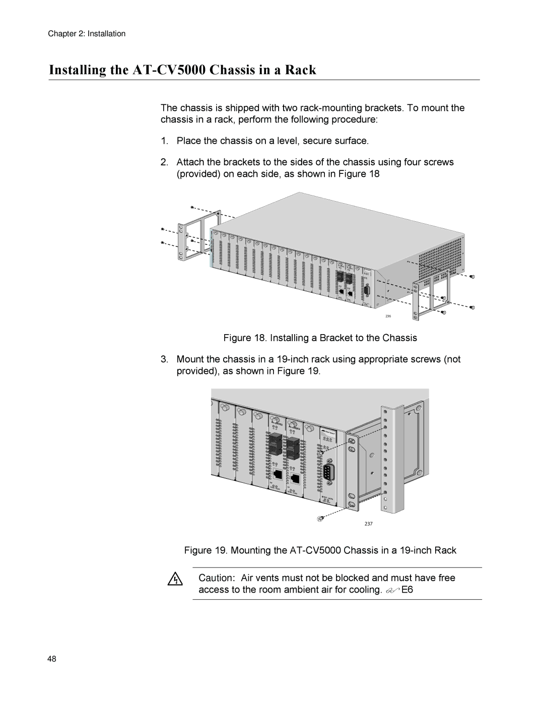 Allied Telesis manual Installing the AT-CV5000 Chassis in a Rack, 236 