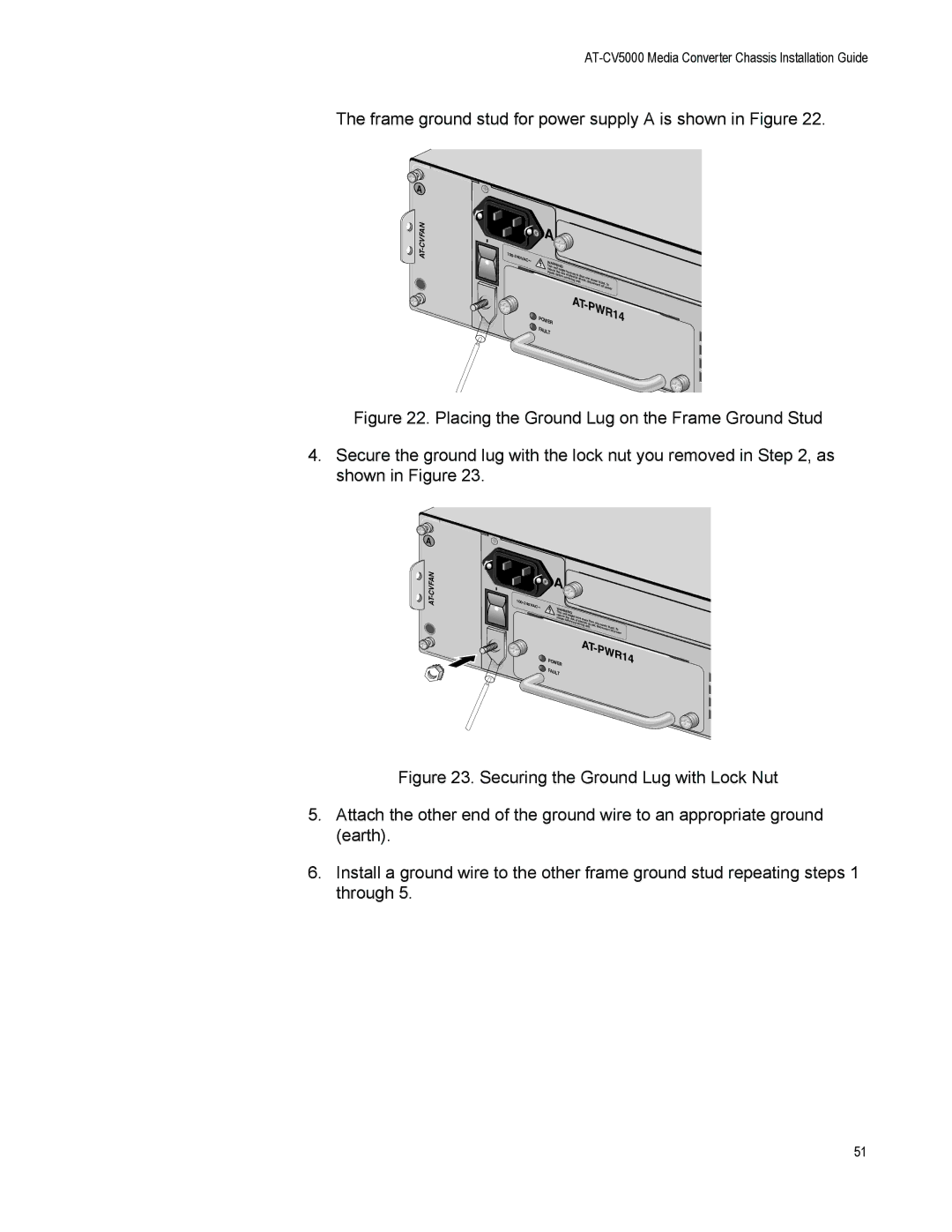 Allied Telesis AT-CV5000 manual Frame ground stud for power supply a is shown in Figure 