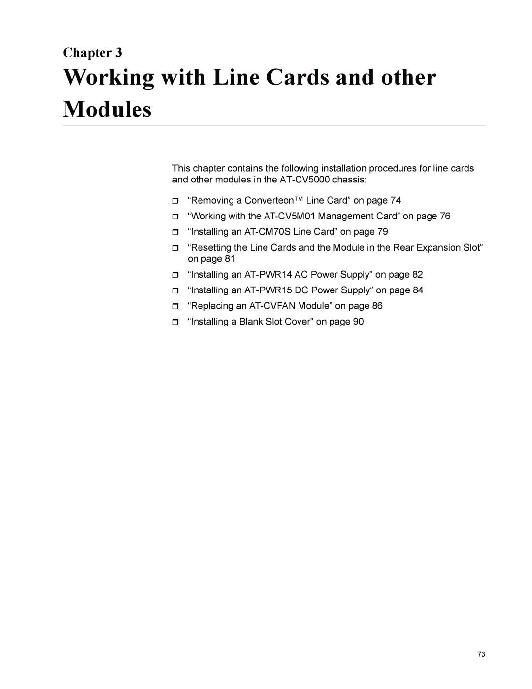 Allied Telesis AT-CV5000 manual Working with Line Cards and other Modules 