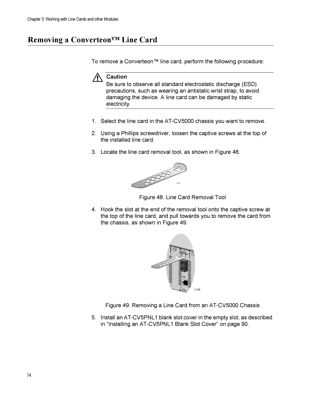 Allied Telesis AT-CV5000 manual Removing a Converteon Line Card 