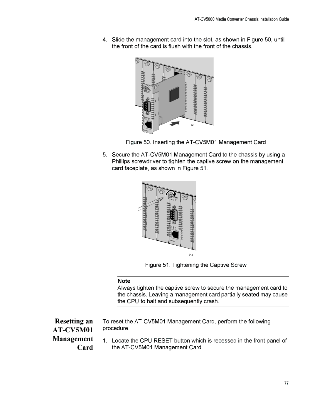 Allied Telesis AT-CV5000 manual Resetting an 