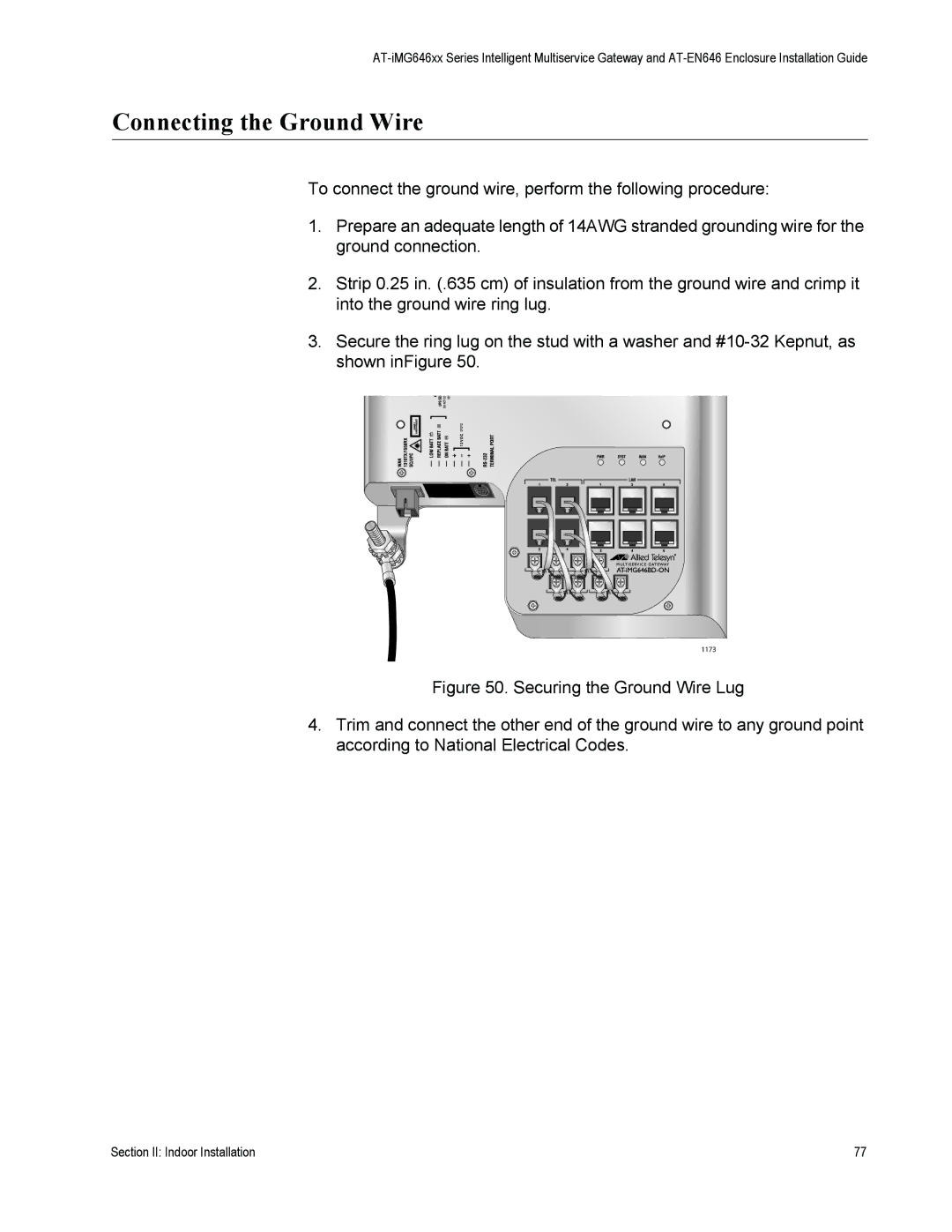 Allied Telesis AT-iMG646PX-ON, AT-EN646 manual Connecting the Ground Wire 