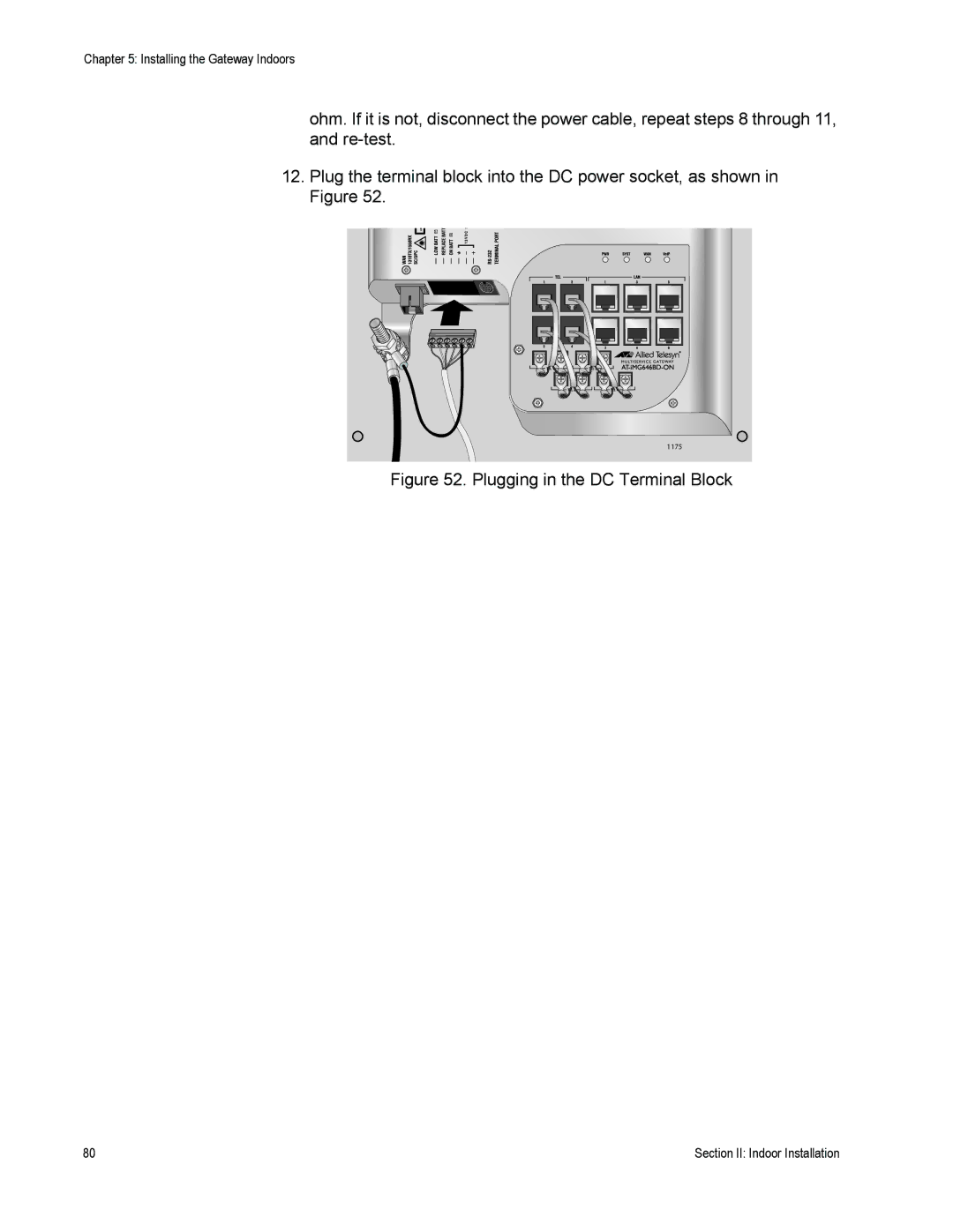 Allied Telesis AT-EN646, AT-iMG646PX-ON manual Plugging in the DC Terminal Block 