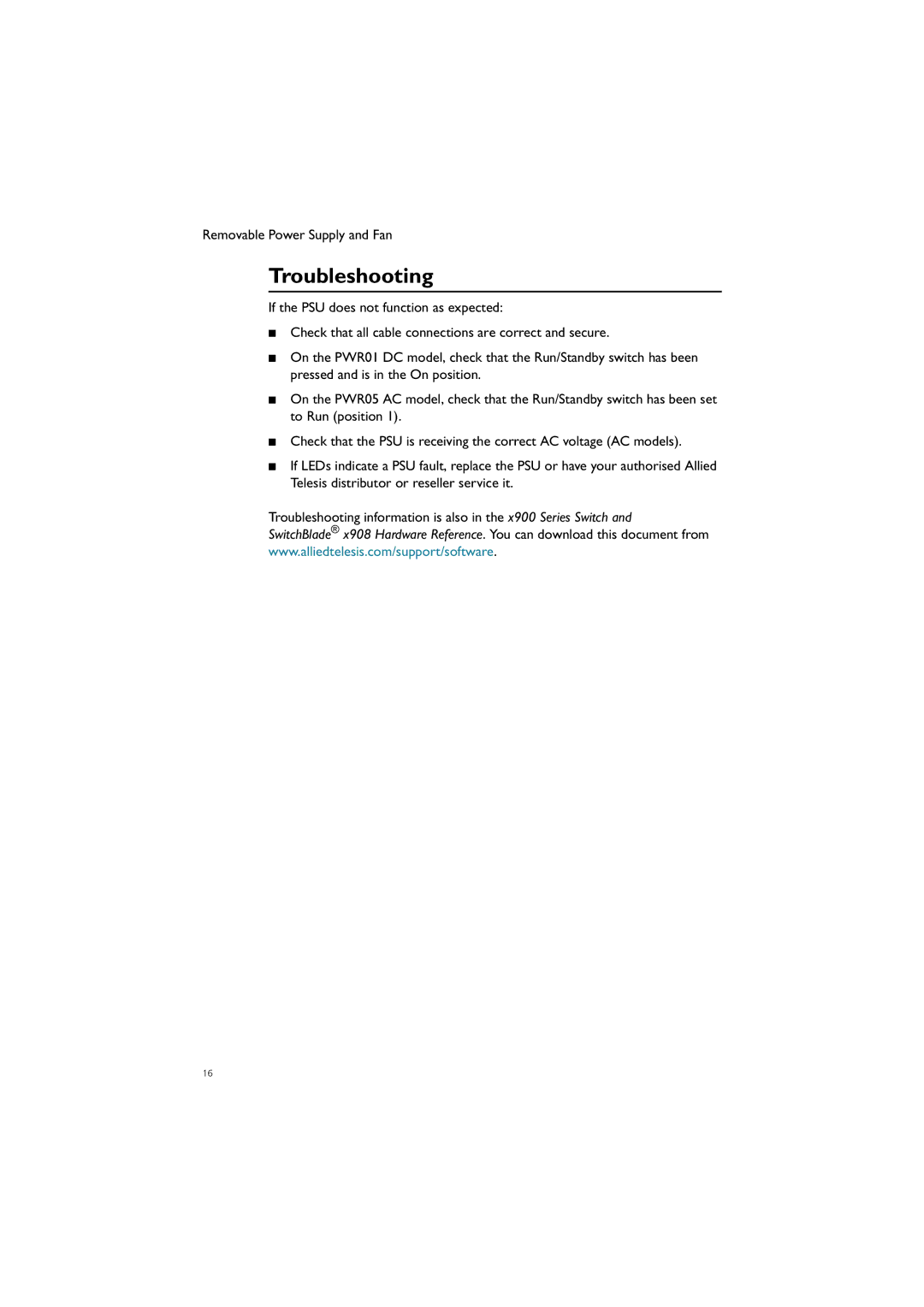 Allied Telesis AT-PWR05, AT-FAN03, AT-FAN01, AT-PWR02 manual Troubleshooting 