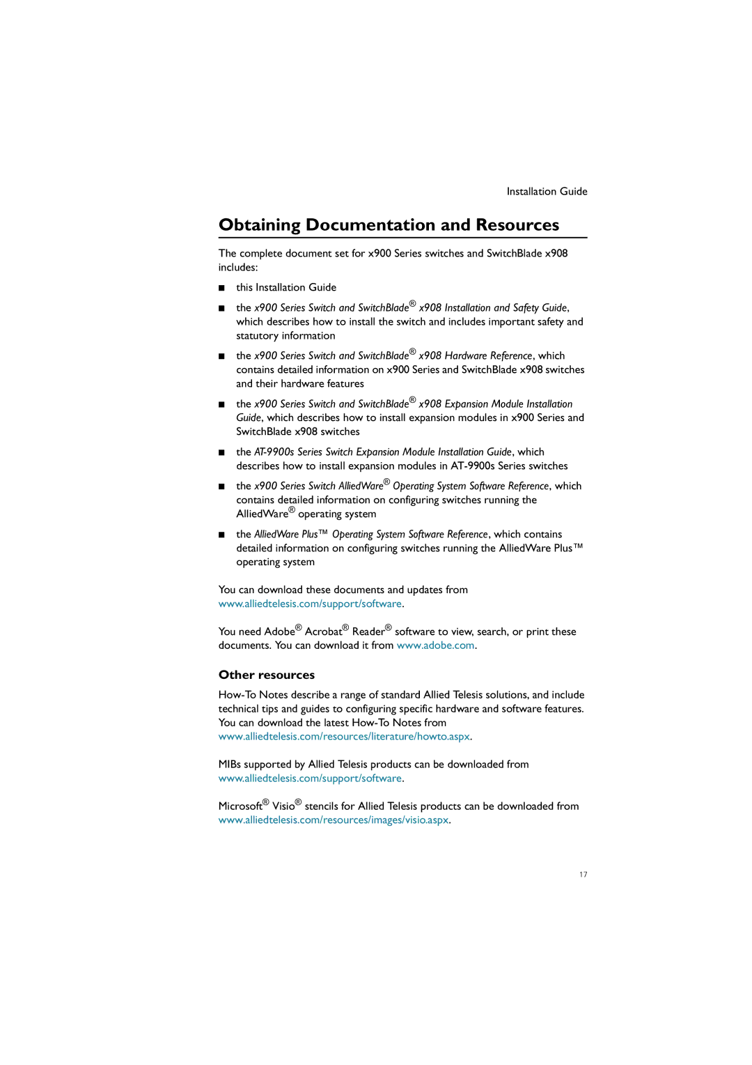 Allied Telesis AT-FAN01, AT-FAN03, AT-PWR05, AT-PWR02 manual Obtaining Documentation and Resources, Other resources 