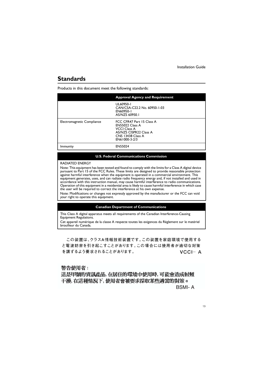 Allied Telesis AT-FAN03, AT-PWR05, AT-FAN01, AT-PWR02 manual Standards, Products in this document meet the following standards 