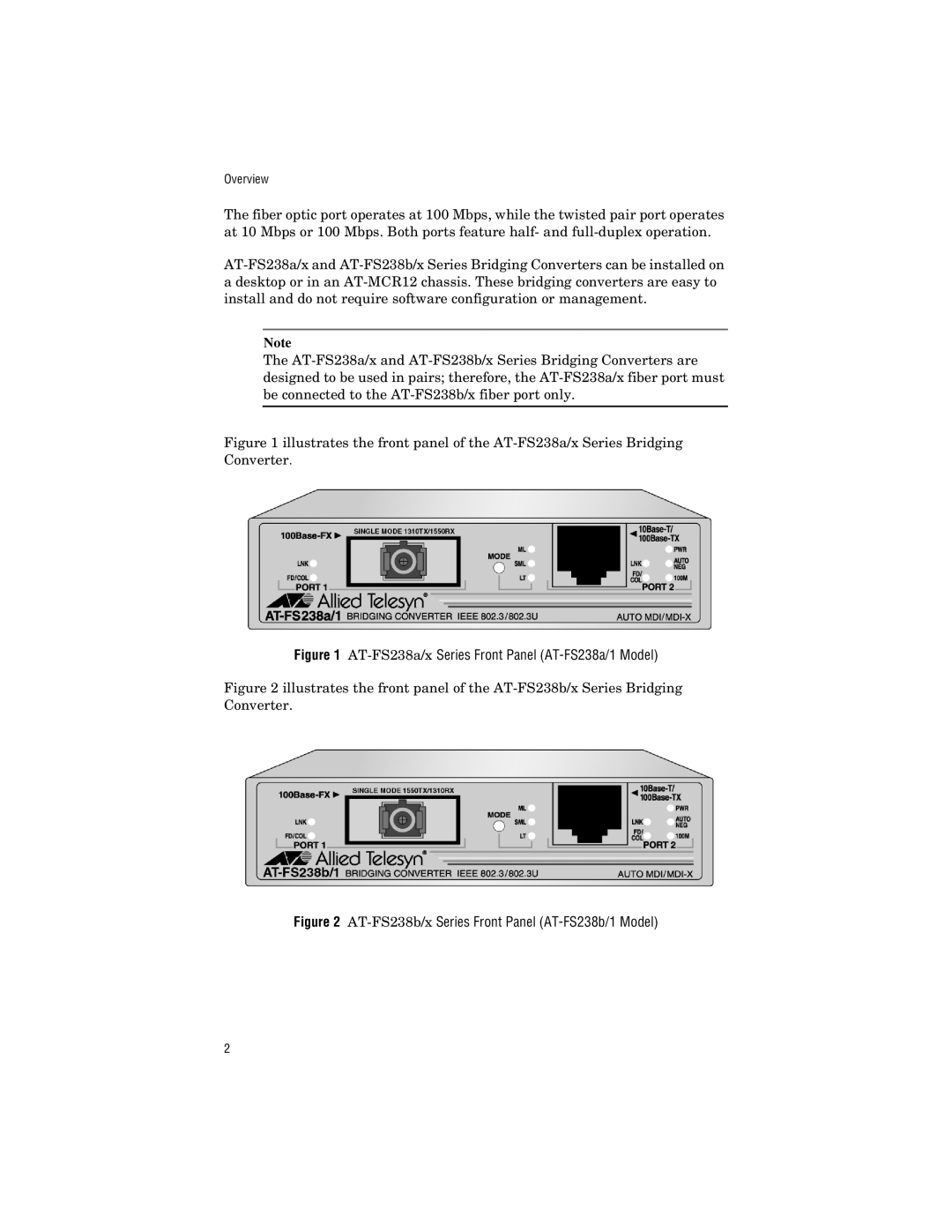 Allied Telesis AT-FS238a/2, AT-FS238b/1, AT-FS238b/2 manual AT-FS238a/xSeries Front Panel AT-FS238a/1 Model 