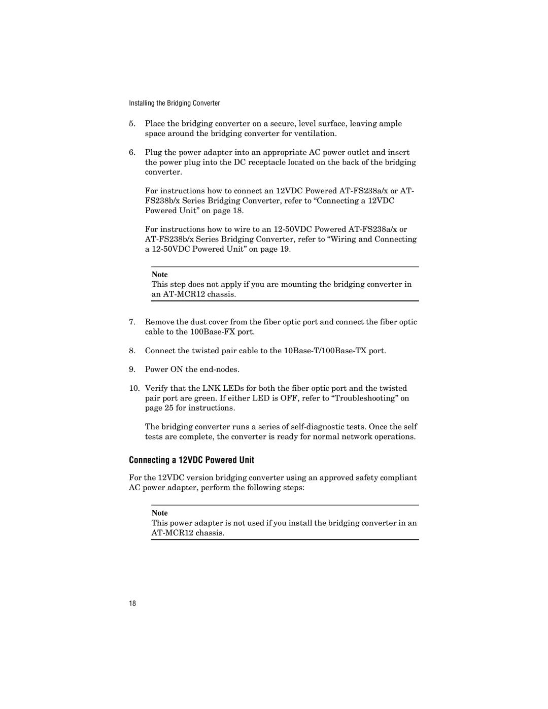 Allied Telesis AT-FS238a/2, AT-FS238b/1, AT-FS238b/2, AT-FS238a/1 manual Connecting a 12VDC Powered Unit 