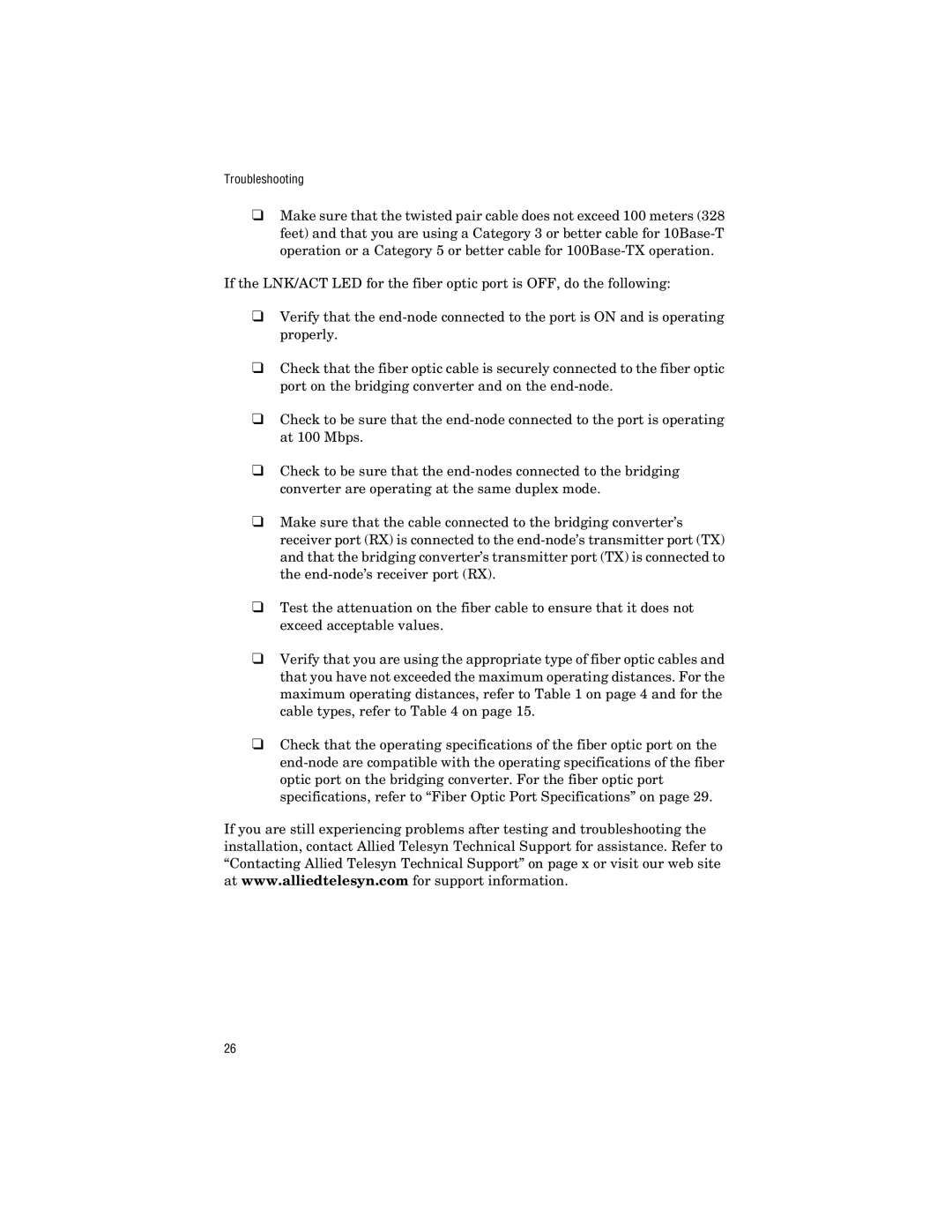 Allied Telesis AT-FS238a/2, AT-FS238b/1, AT-FS238b/2, AT-FS238a/1 manual Troubleshooting 