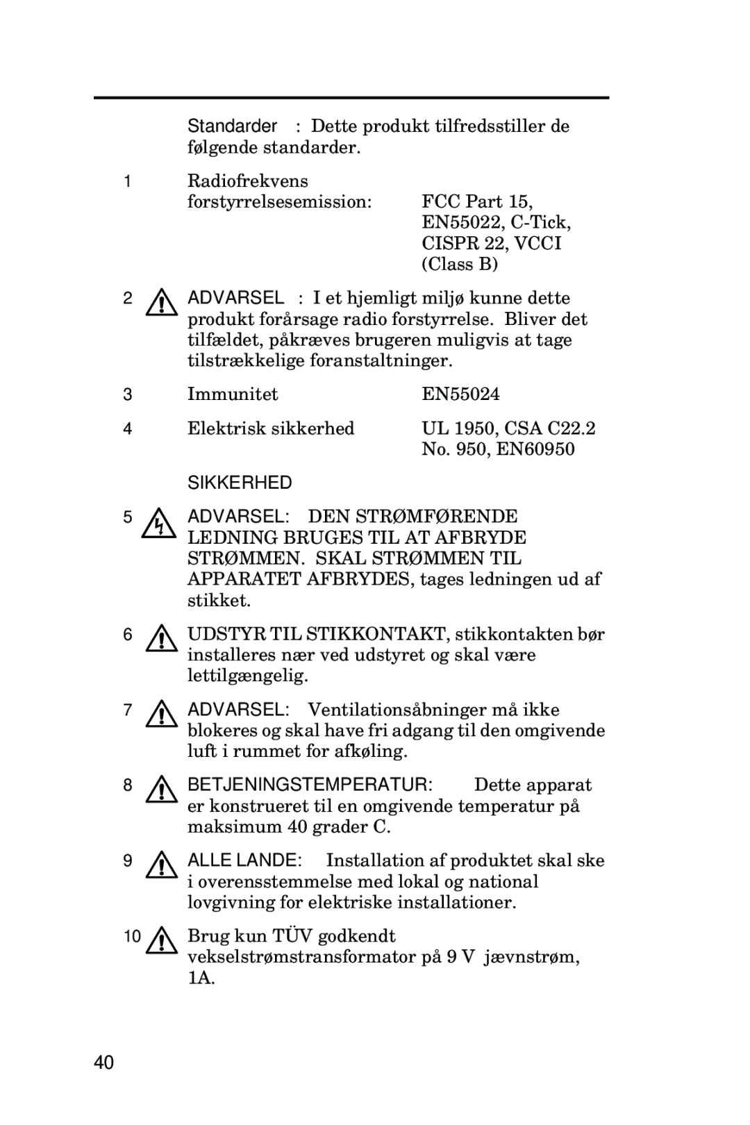 Allied Telesis AT-FS708LE manual Sikkerhed 