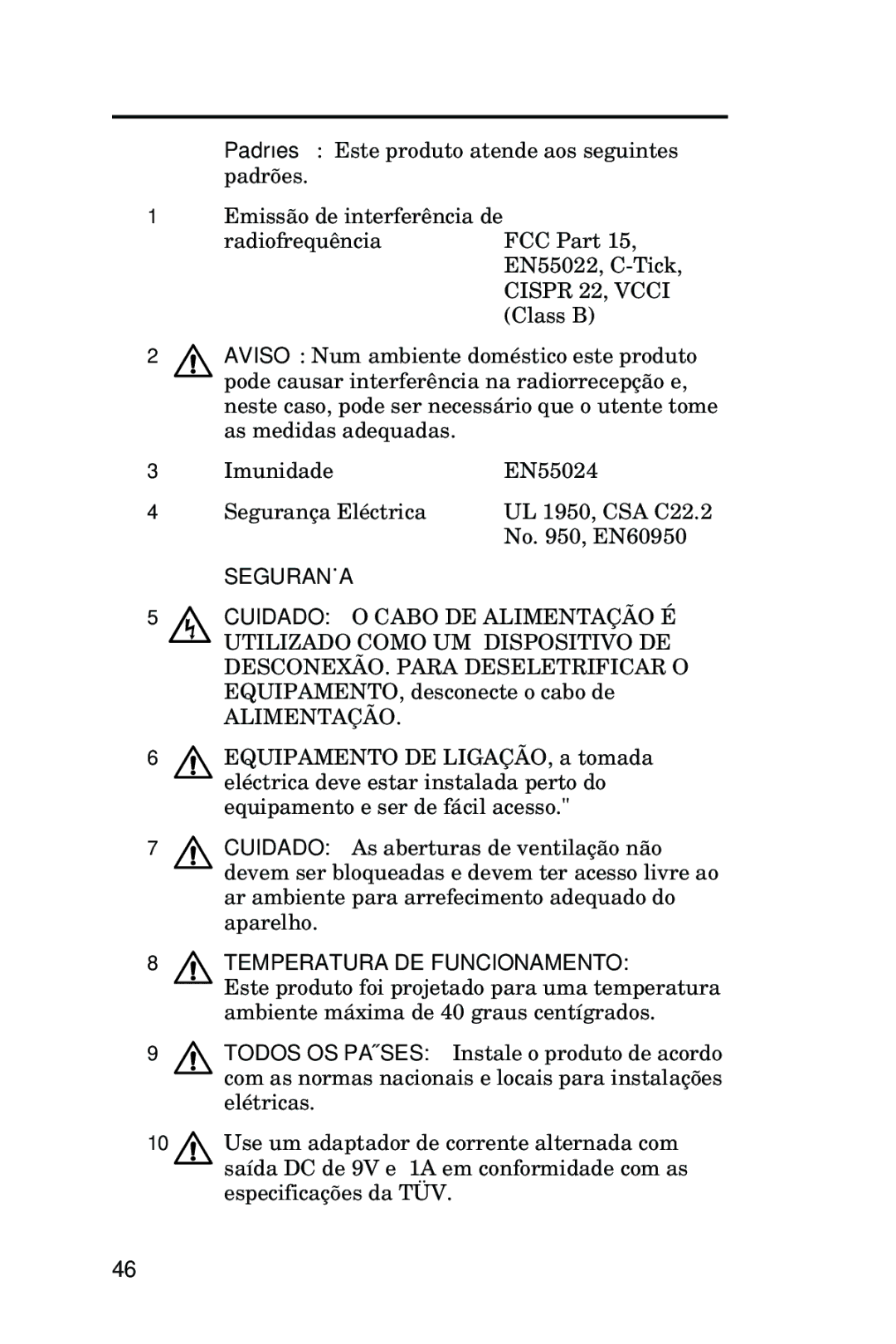 Allied Telesis AT-FS708LE manual Segurança, Alimentação 