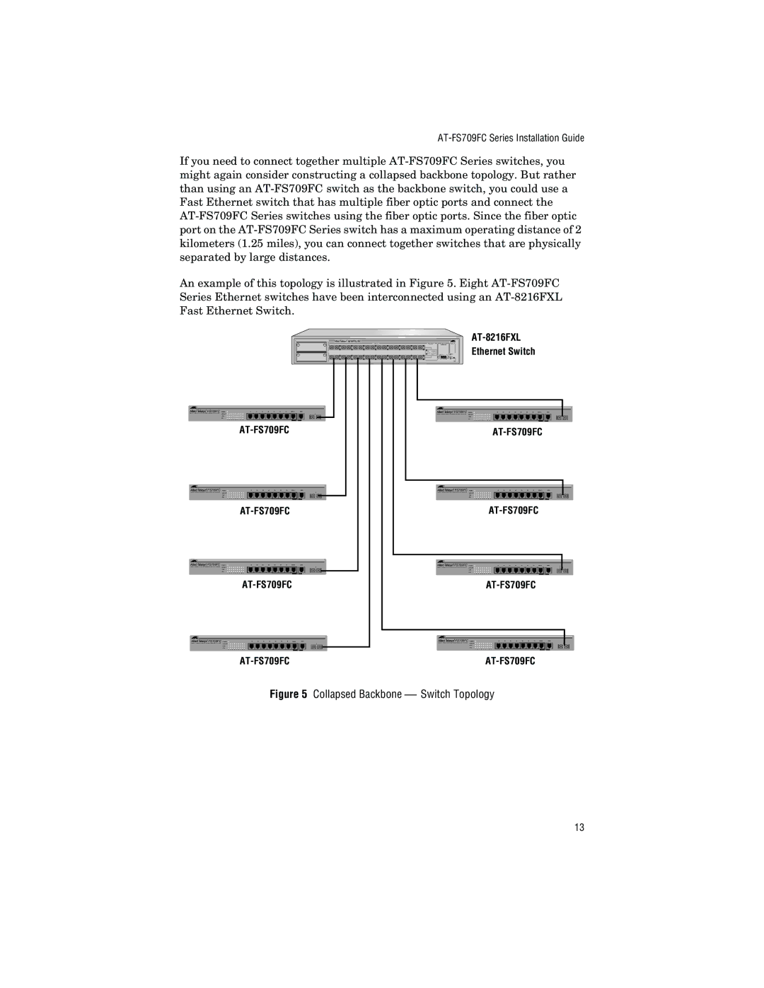 Allied Telesis AT-FS709FC manual Collapsed Backbone Switch Topology 