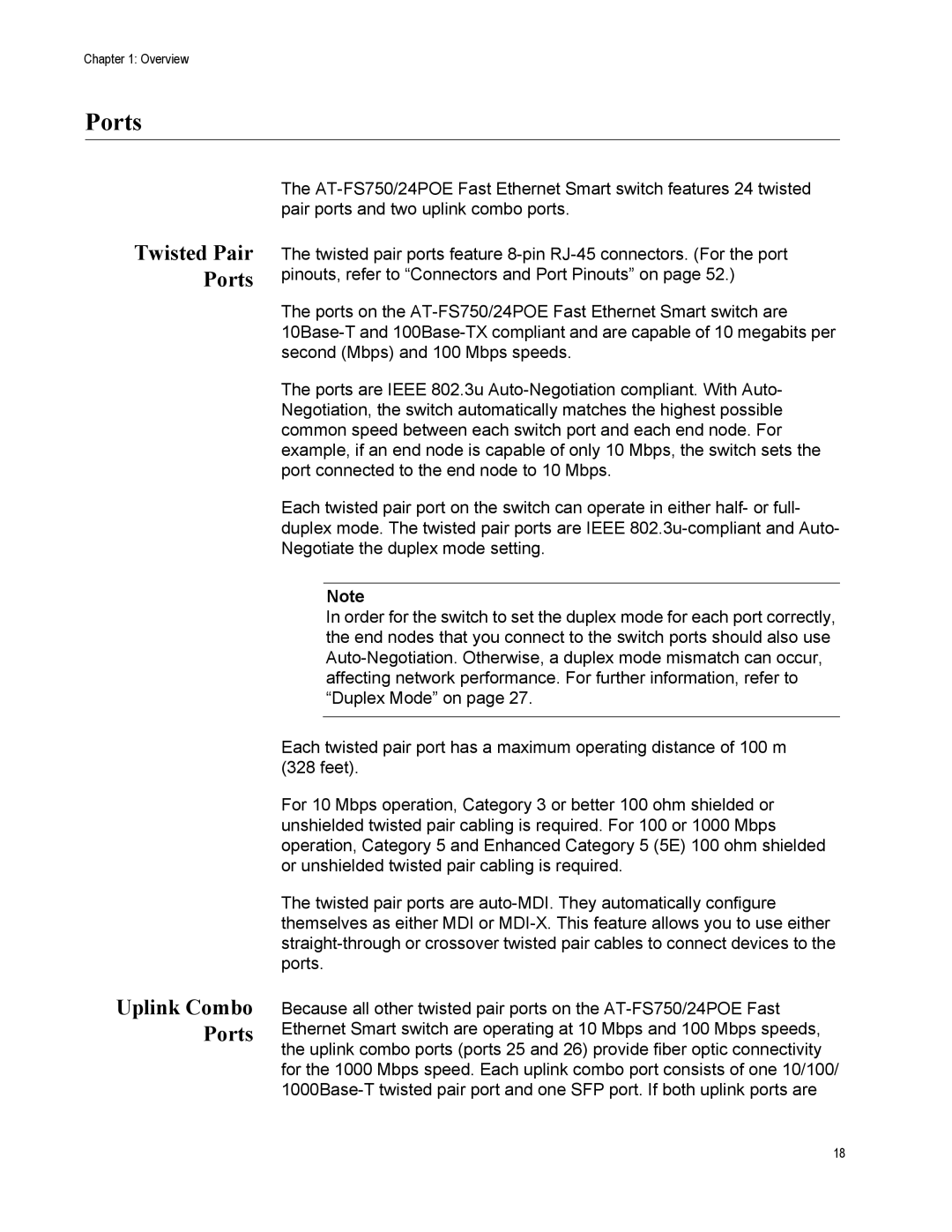 Allied Telesis AT-FS750/24POE manual Uplink Combo Ports 