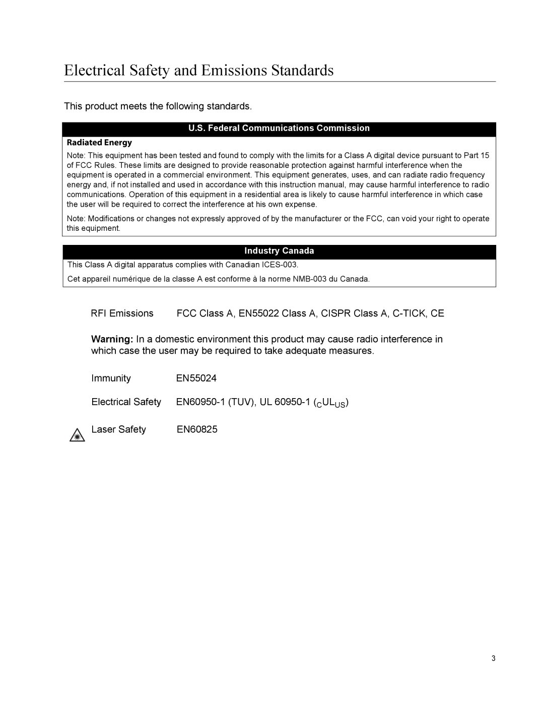 Allied Telesis AT-FS750/24POE manual Electrical Safety and Emissions Standards 