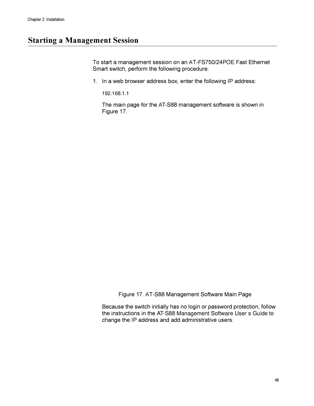 Allied Telesis AT-FS750/24POE manual Starting a Management Session 