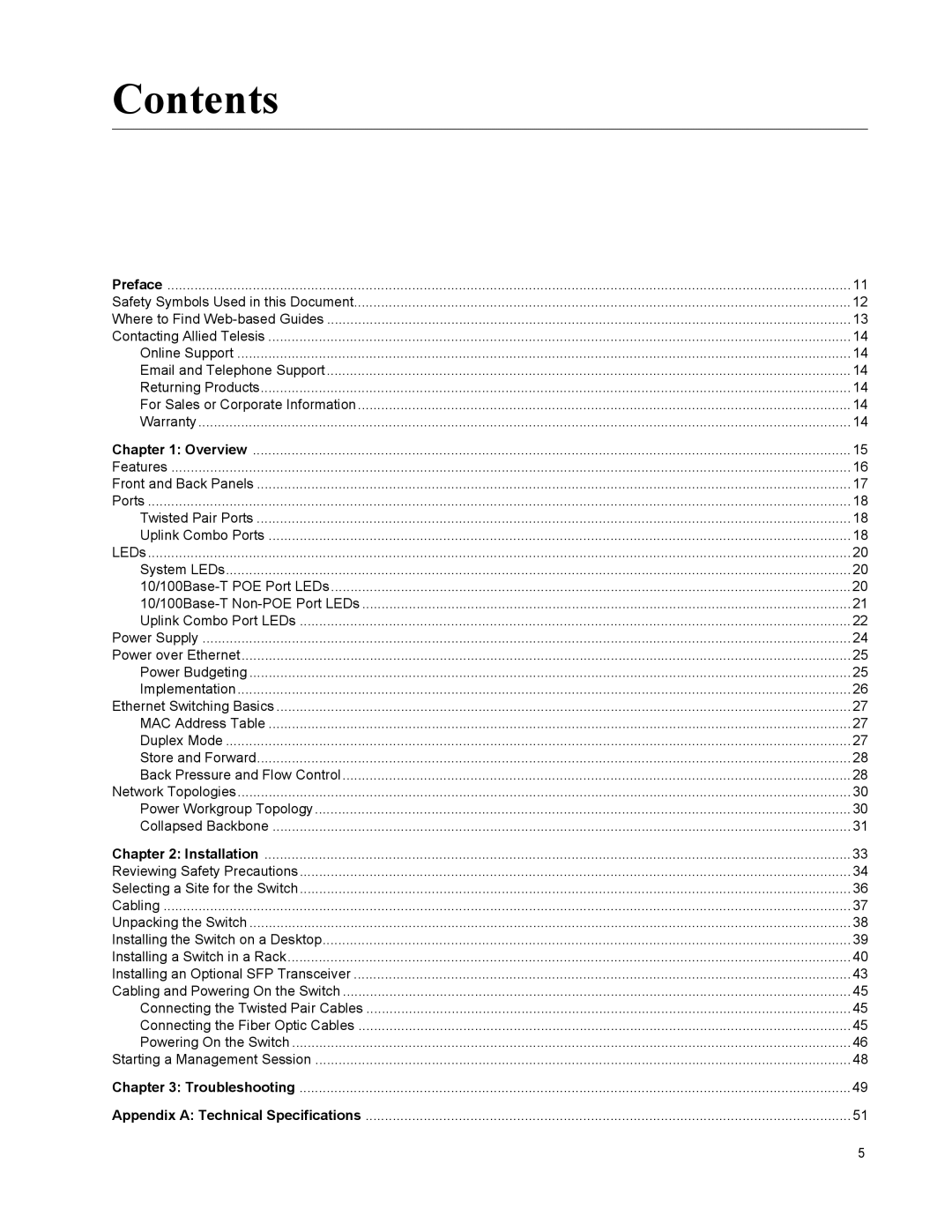 Allied Telesis AT-FS750/24POE manual Contents 