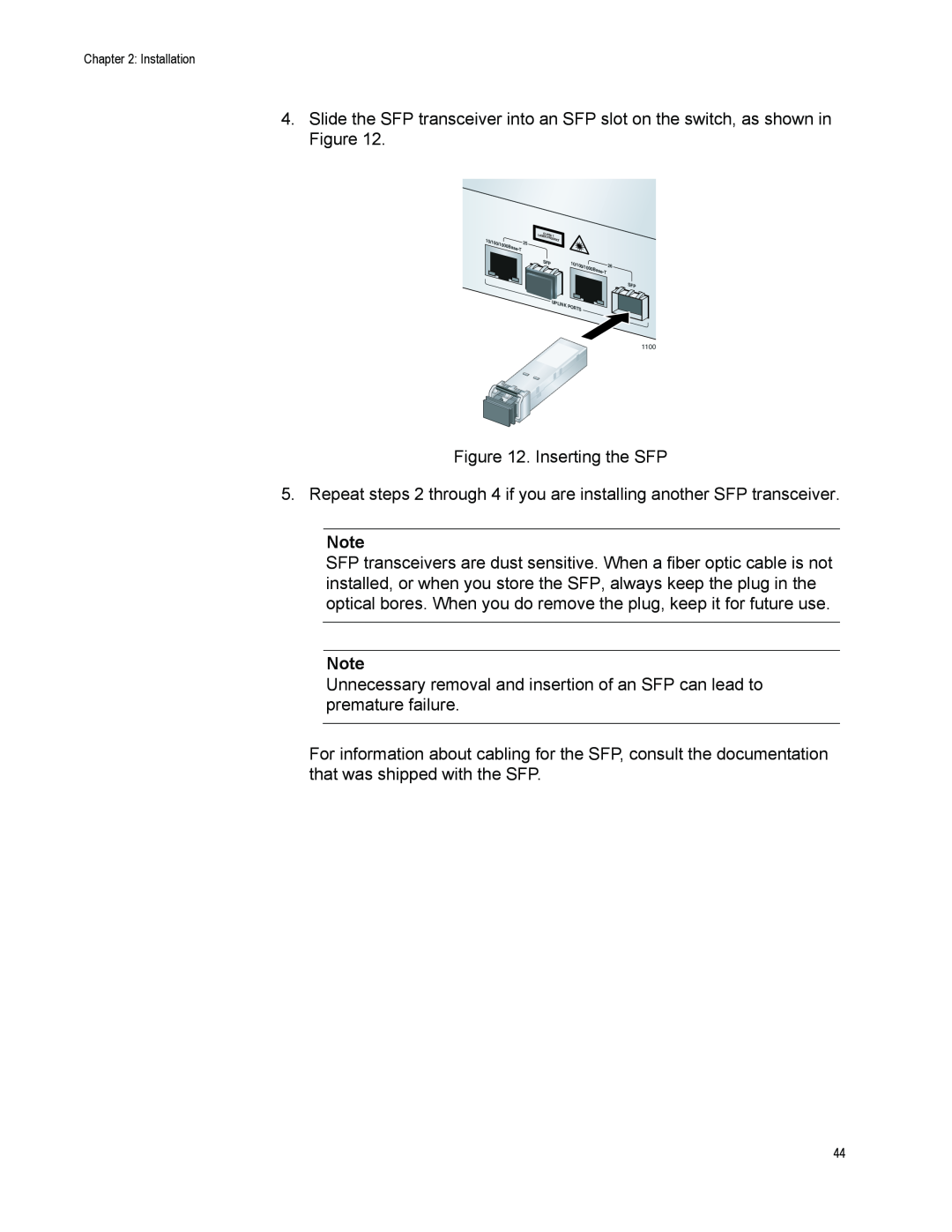 Allied Telesis AT-FS750/24POE manual Inserting the SFP 