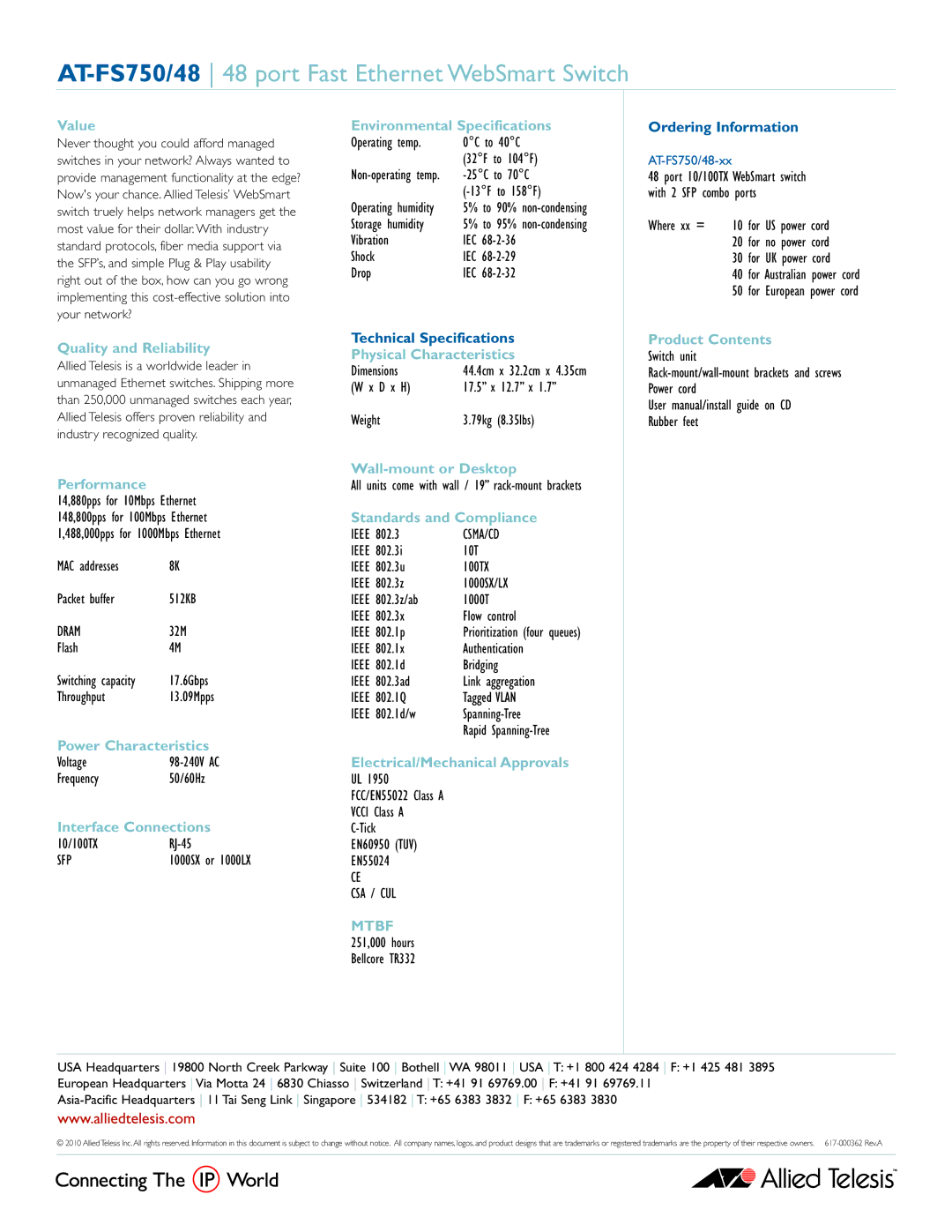 Allied Telesis manual AT-FS750/48 48 port Fast Ethernet WebSmart Switch 