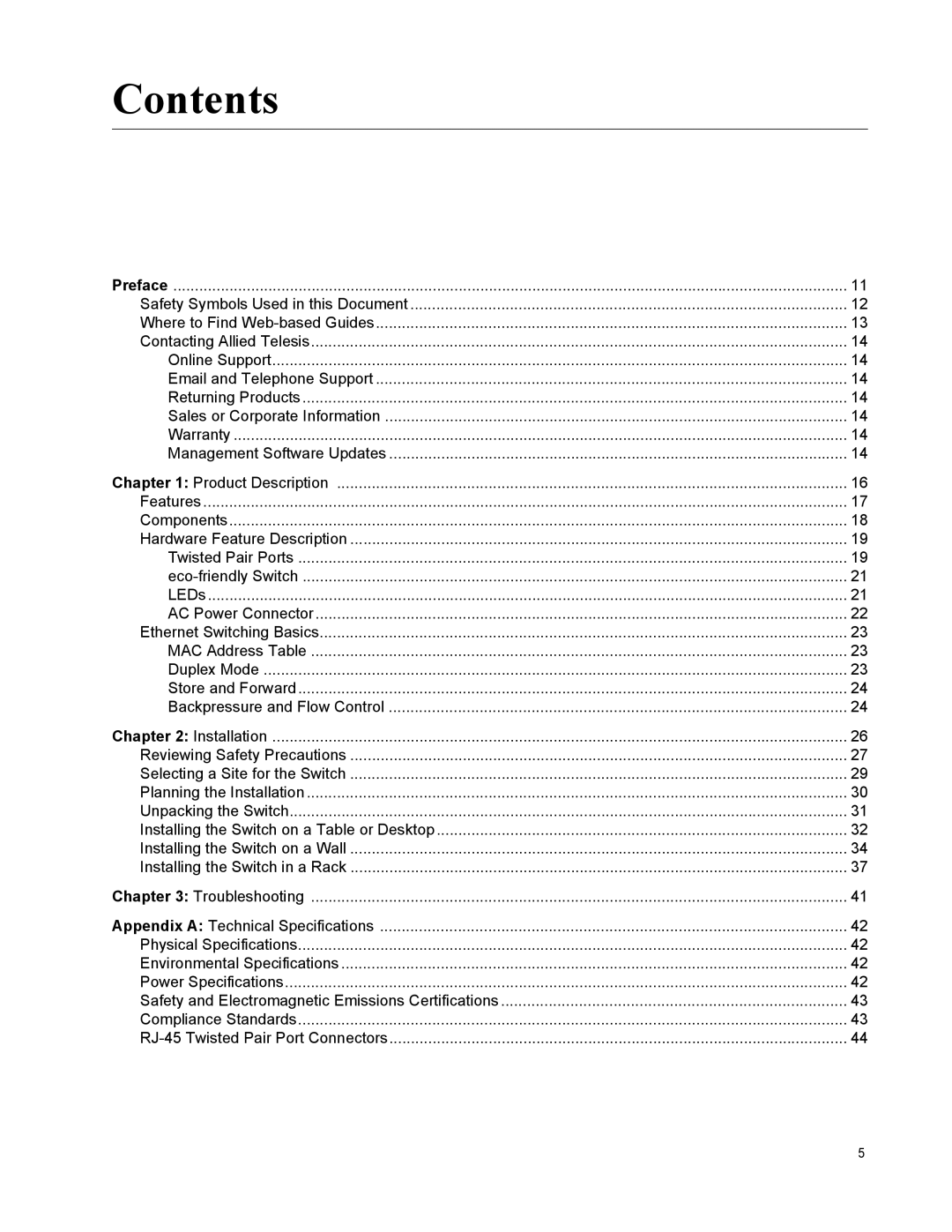 Allied Telesis AT-GS900/16 manual Contents 