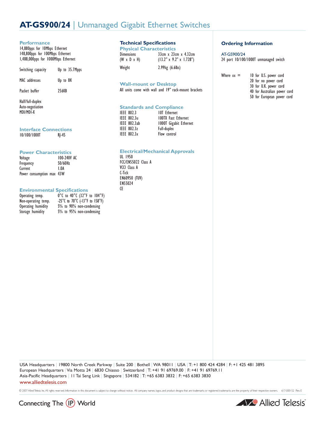 Allied Telesis manual AT-GS900/24 Unmanaged Gigabit Ethernet Switches 