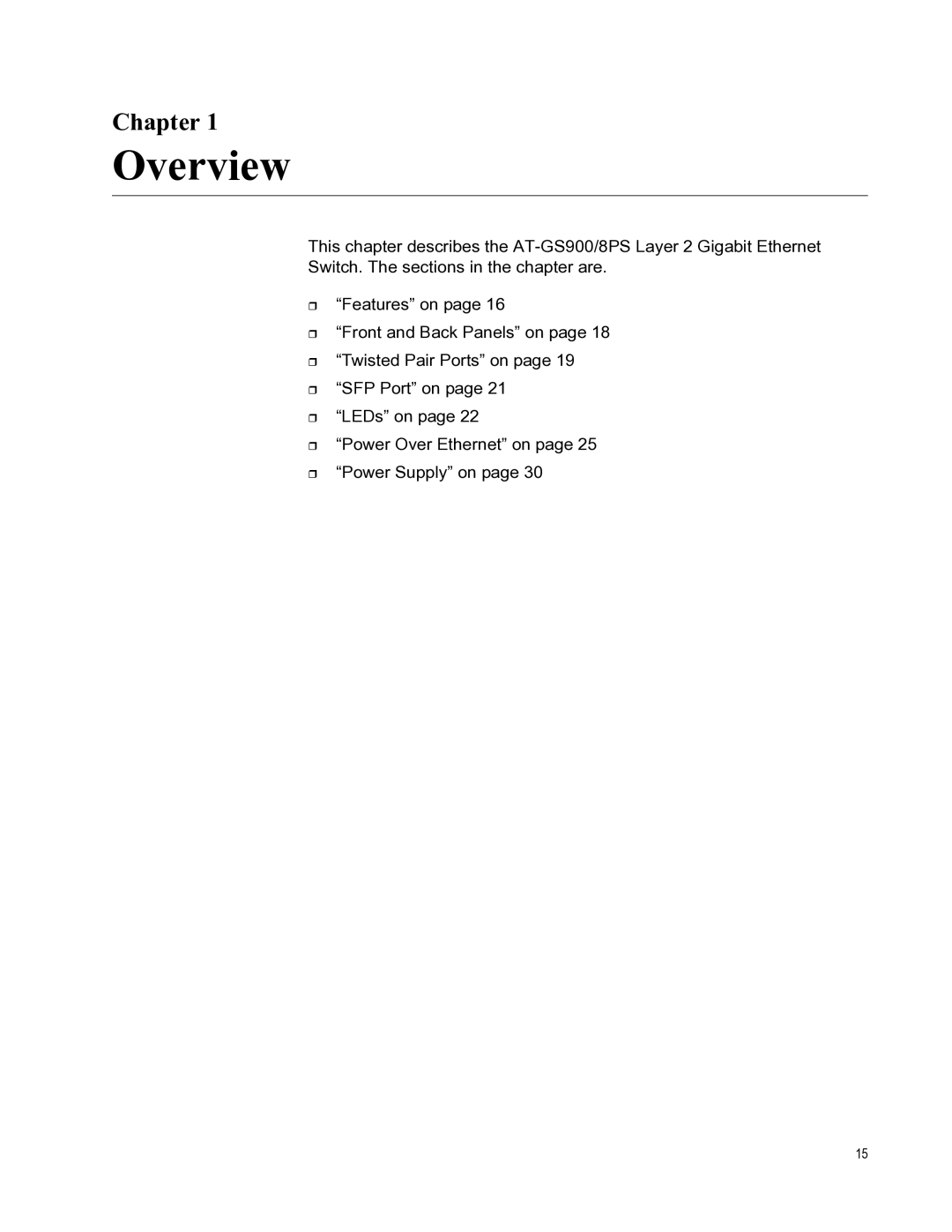 Allied Telesis AT-GS900/8PS manual Overview, Chapter 