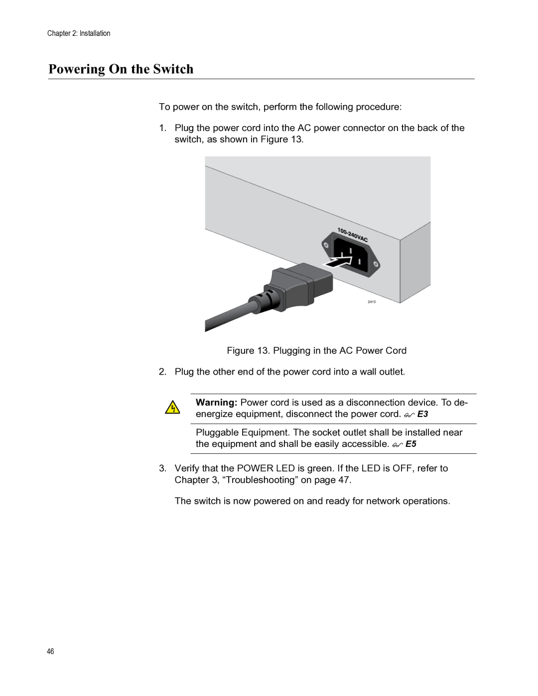 Allied Telesis AT-GS900/8PS manual Powering On the Switch 