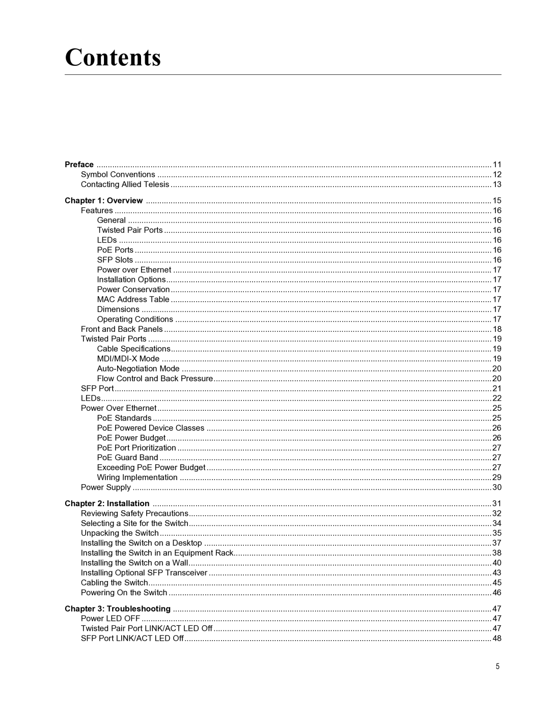 Allied Telesis AT-GS900/8PS manual Contents 