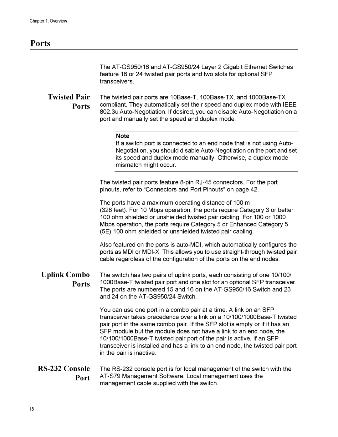 Allied Telesis AT-GS950/16-10 manual Uplink Combo Ports 