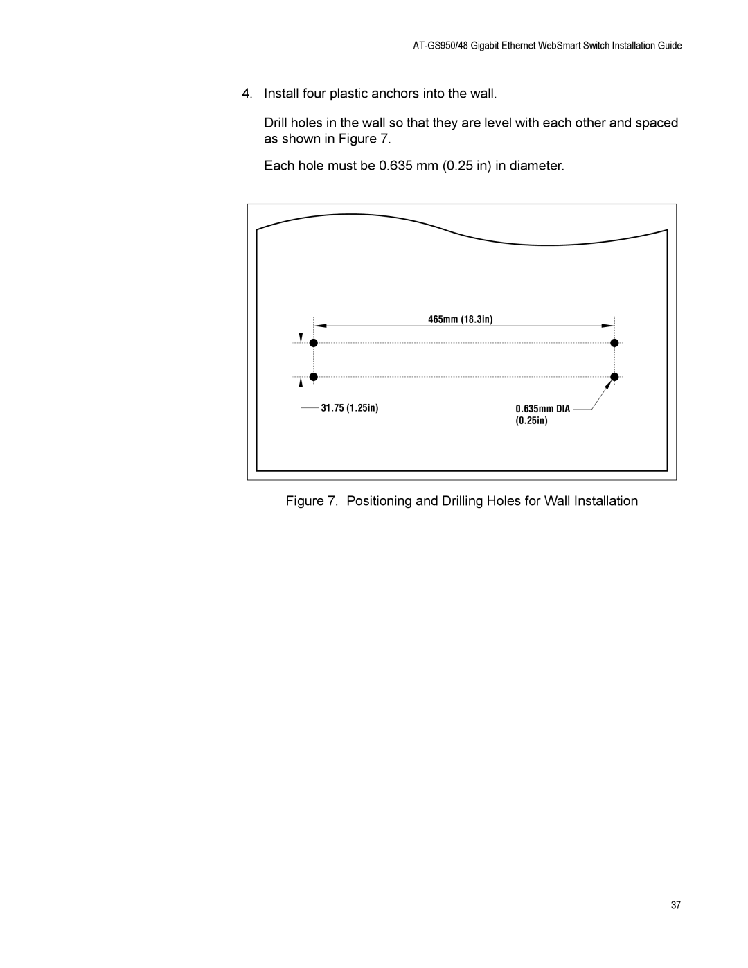 Allied Telesis AT-GS950/48 manual Positioning and Drilling Holes for Wall Installation 