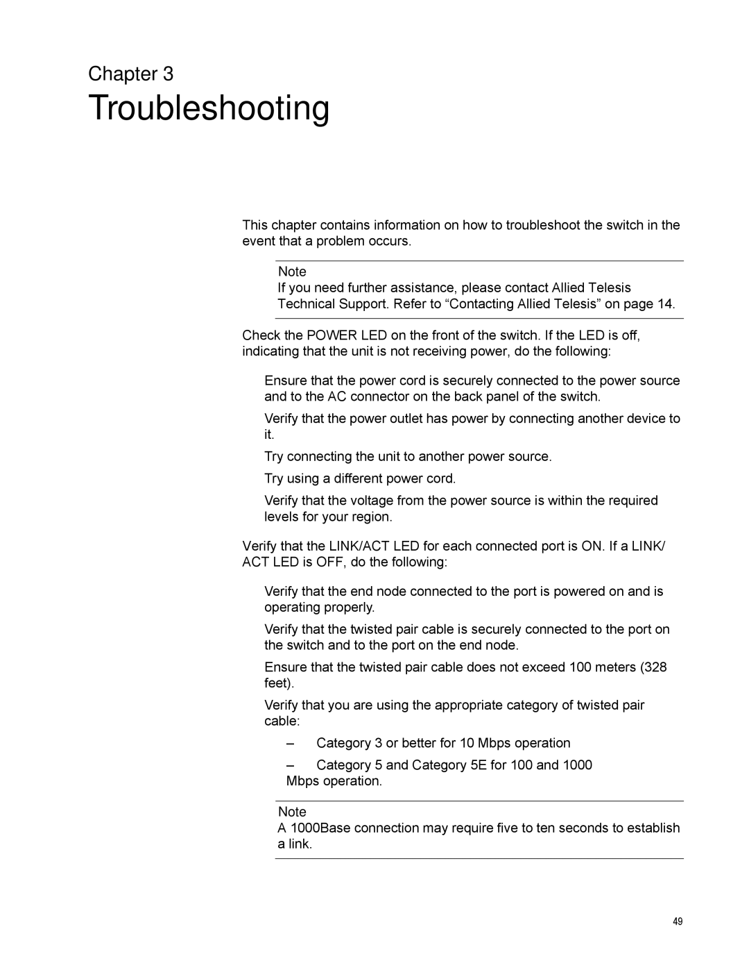 Allied Telesis AT-GS950/48 manual Troubleshooting, Chapter 