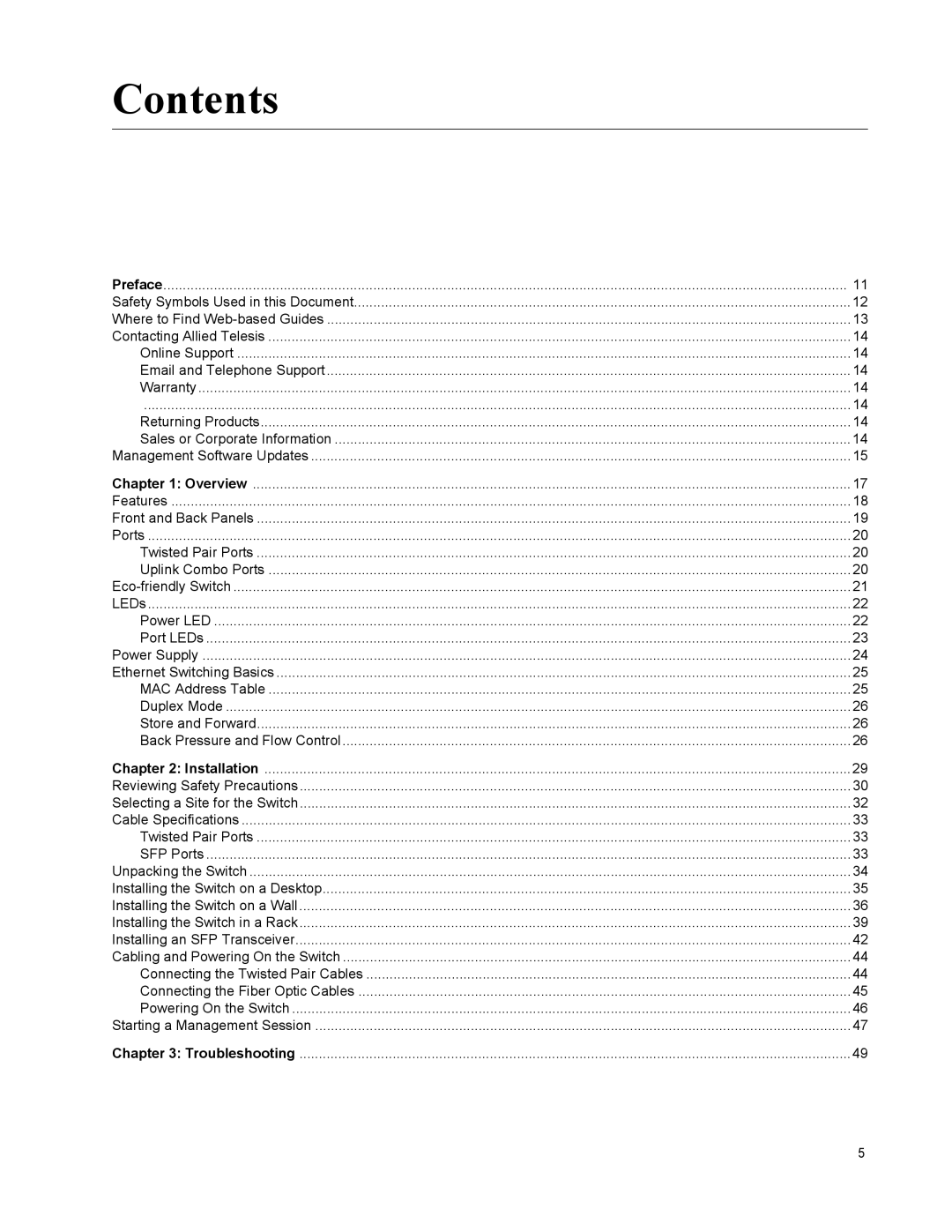 Allied Telesis AT-GS950/48 manual Contents 