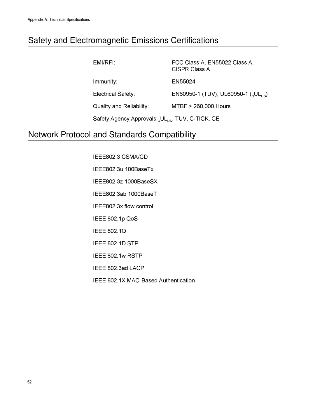 Allied Telesis AT-GS950/48 manual Safety and Electromagnetic Emissions Certifications 