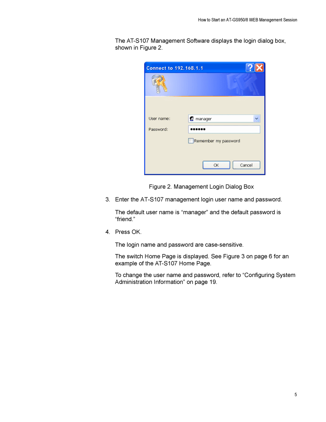 Allied Telesis manual How to Start an AT-GS950/8 WEB Management Session 