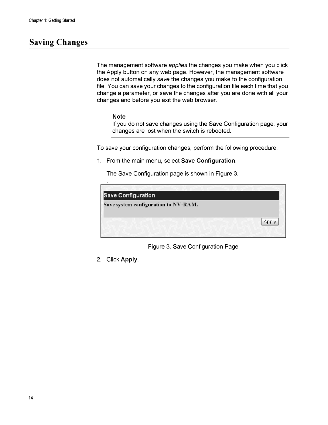 Allied Telesis AT-GS950/8 manual Saving Changes, Save Configuration Click Apply 