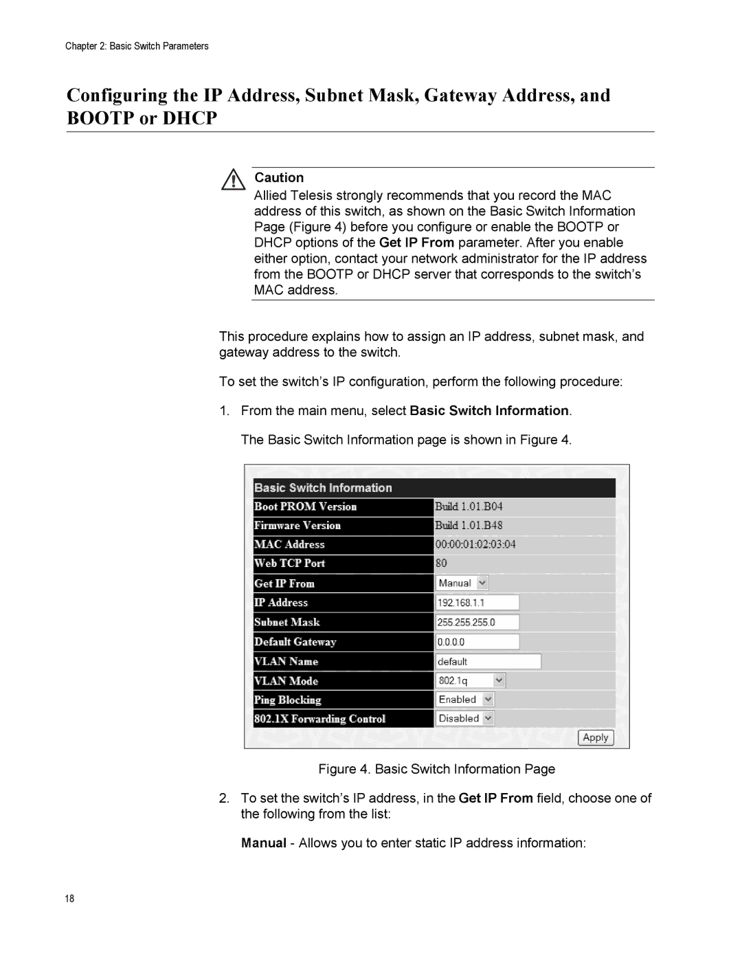 Allied Telesis AT-GS950/8 manual Basic Switch Parameters 