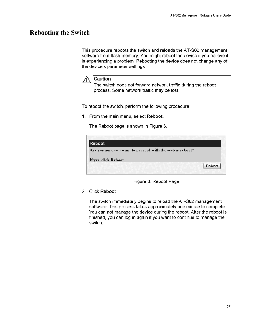 Allied Telesis AT-GS950/8 manual Rebooting the Switch 