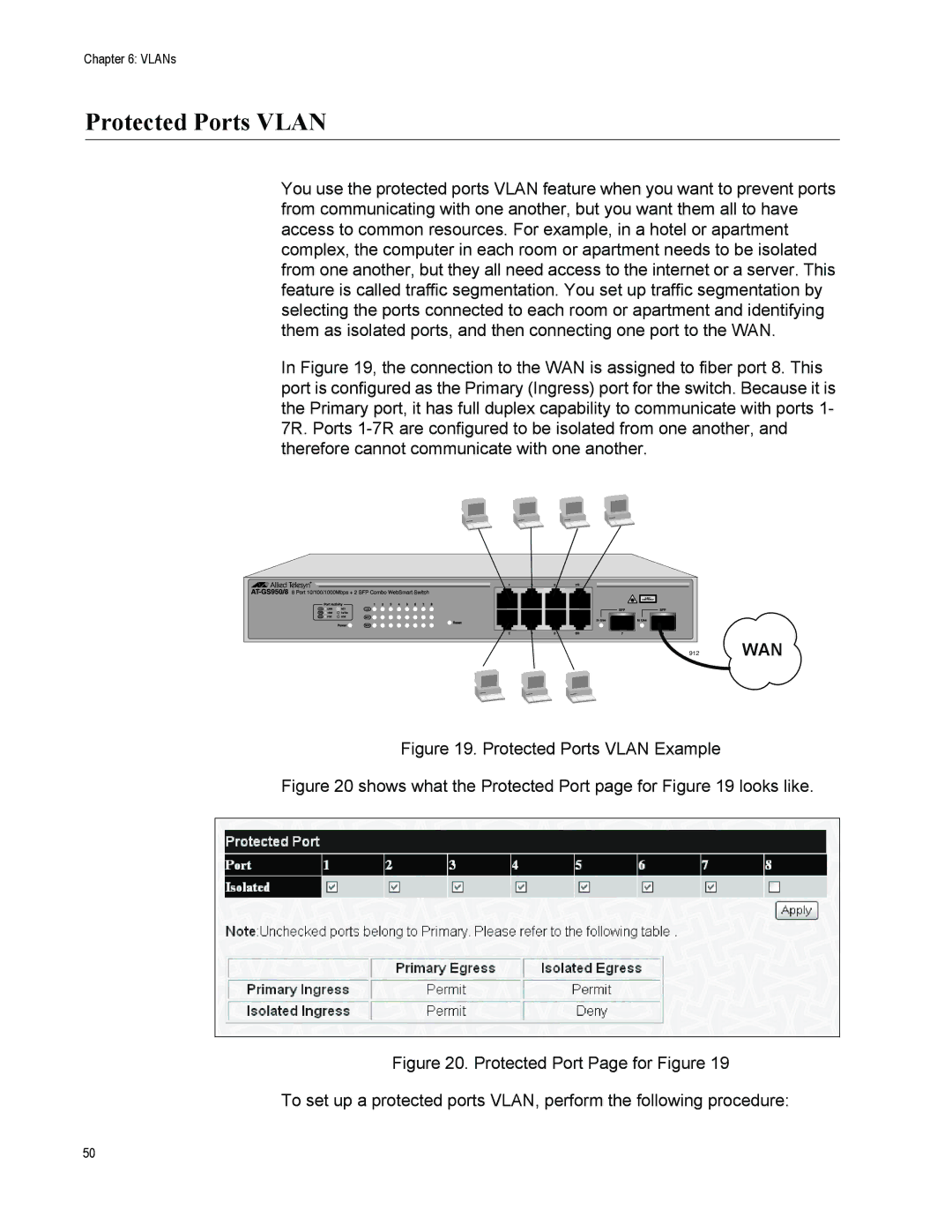 Allied Telesis AT-GS950/8 manual Protected Ports Vlan Example 