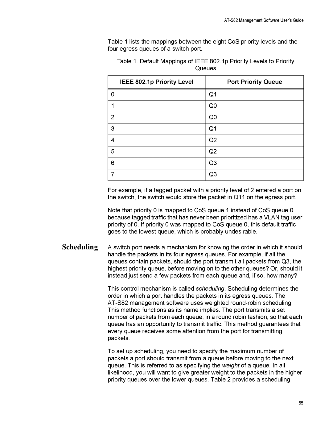 Allied Telesis AT-GS950/8 manual Ieee 802.1p Priority Level Port Priority Queue 