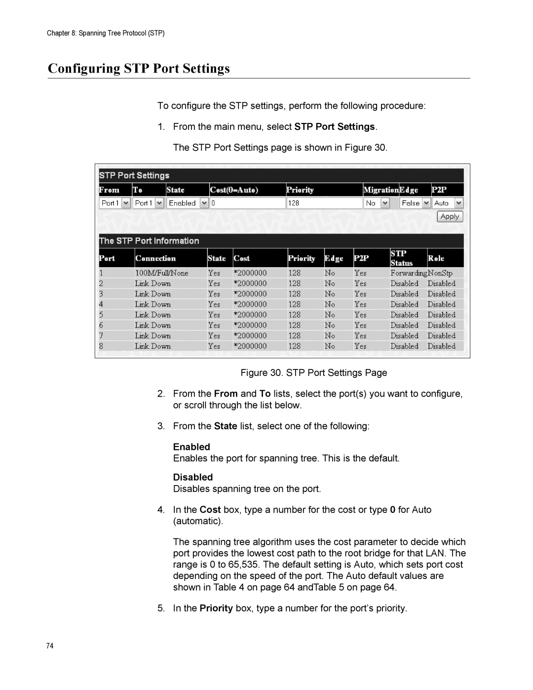 Allied Telesis AT-GS950/8 manual Configuring STP Port Settings 