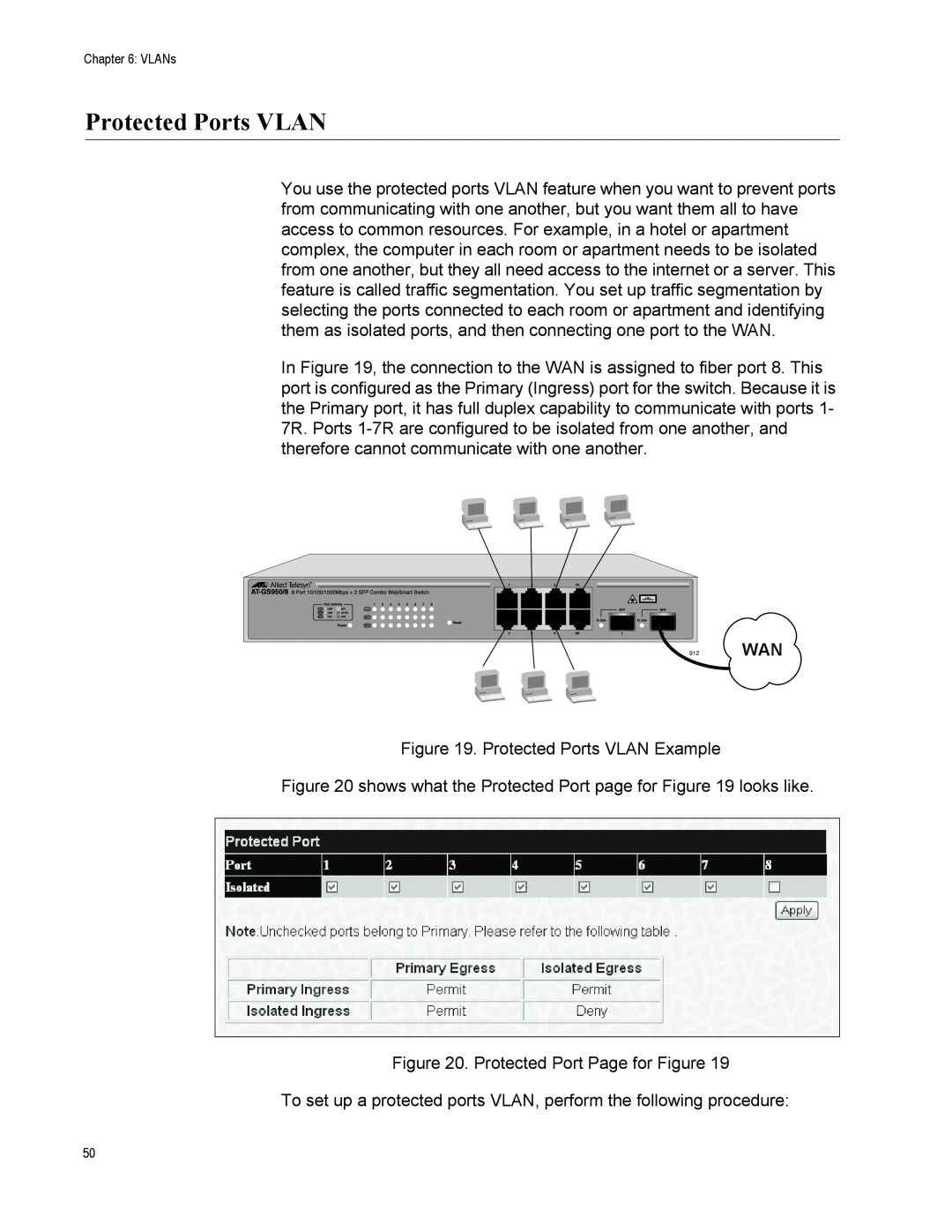 Allied Telesis AT-GS950/8 manual Protected Ports VLAN 
