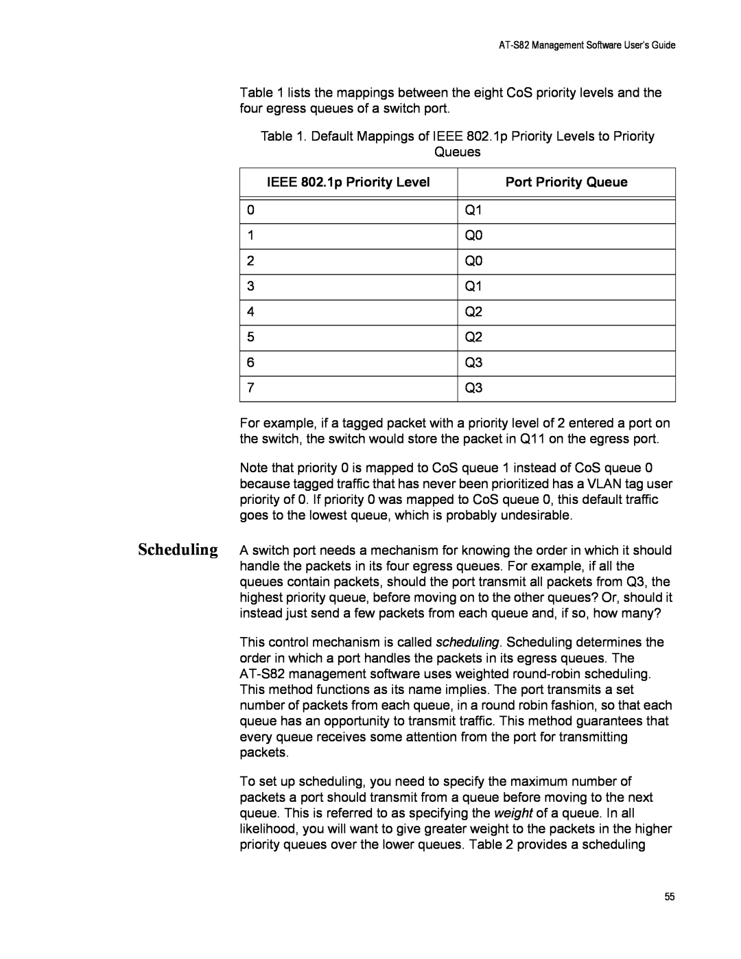 Allied Telesis AT-GS950/8 manual IEEE 802.1p Priority Level, Port Priority Queue 