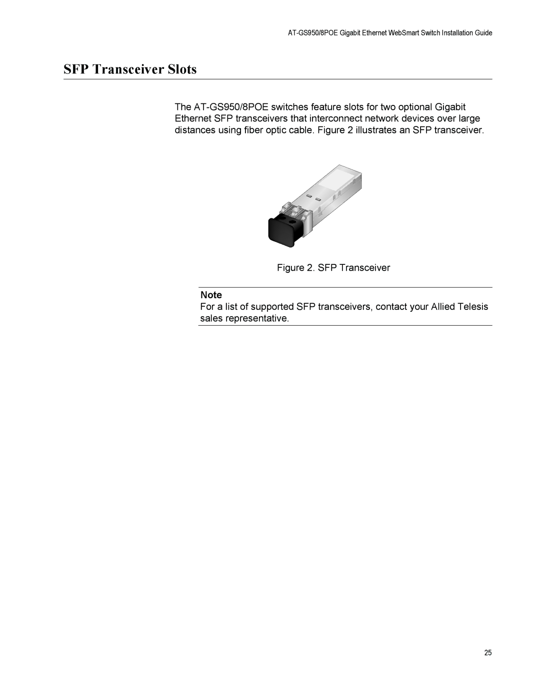 Allied Telesis AT-GS950/8POE manual SFP Transceiver Slots 