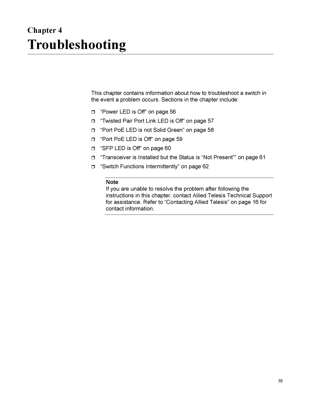 Allied Telesis AT-GS950/8POE manual Troubleshooting, Chapter 