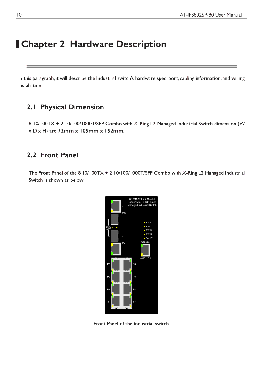 Allied Telesis AT-IFS802SP manual Hardware Description, Physical Dimension, Front Panel 