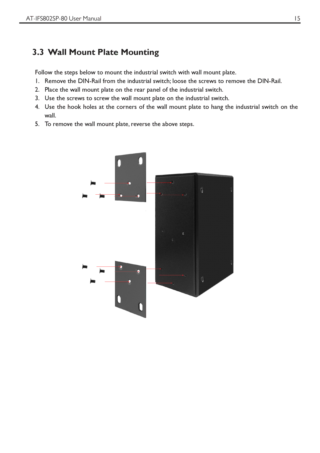 Allied Telesis AT-IFS802SP manual Wall Mount Plate Mounting 