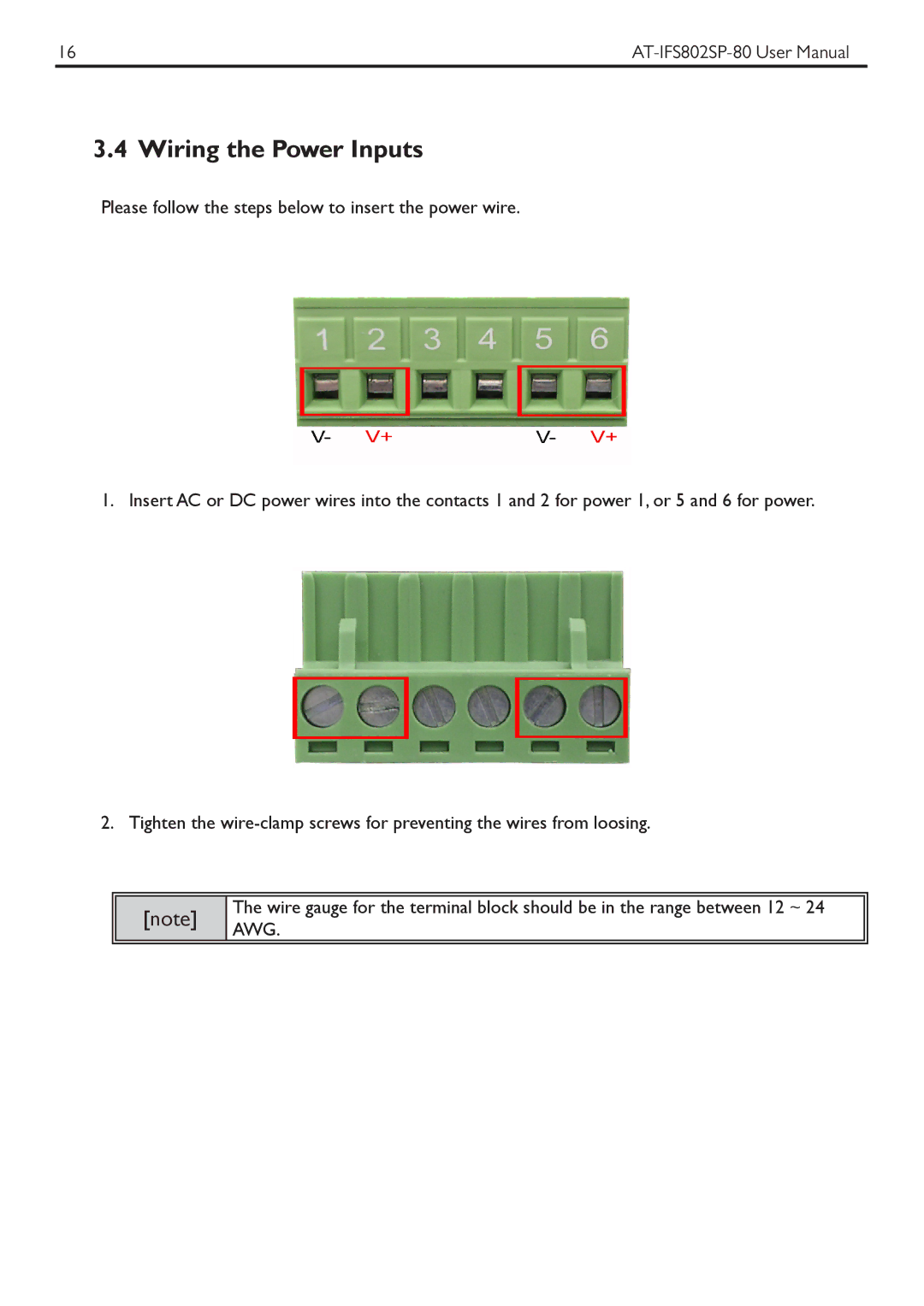 Allied Telesis AT-IFS802SP manual Wiring the Power Inputs 