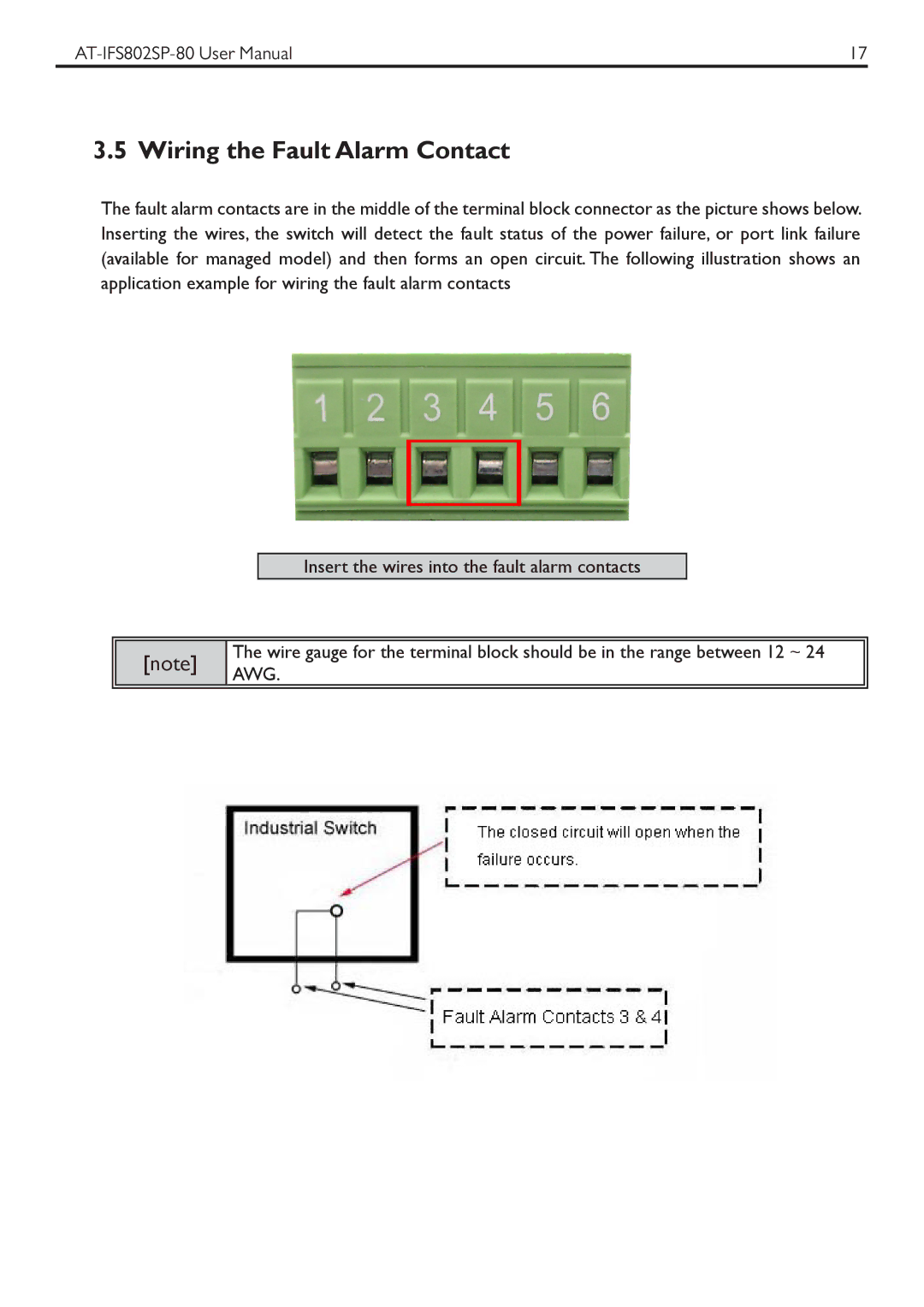 Allied Telesis AT-IFS802SP manual Wiring the Fault Alarm Contact 