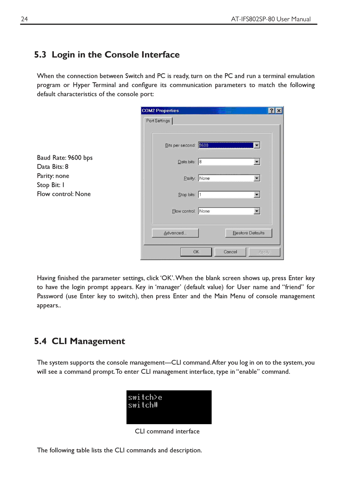 Allied Telesis AT-IFS802SP manual Login in the Console Interface, CLI Management 