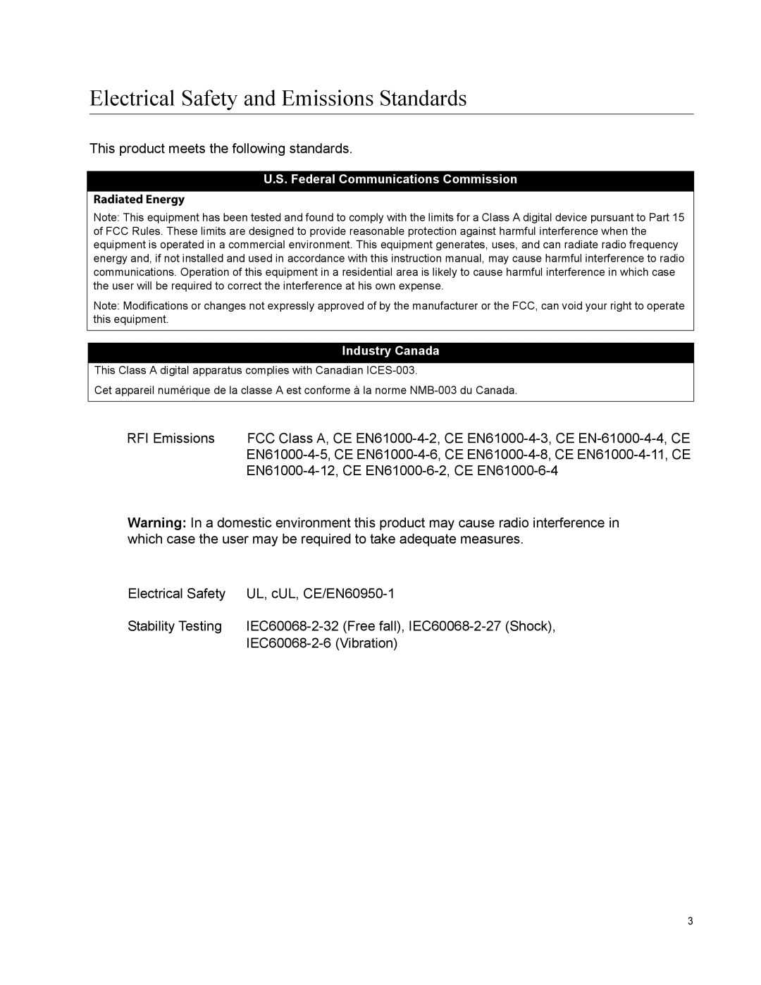 Allied Telesis AT-IFS802SP manual Electrical Safety and Emissions Standards 