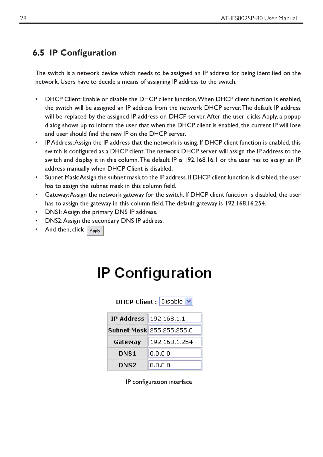 Allied Telesis AT-IFS802SP manual IP Configuration 